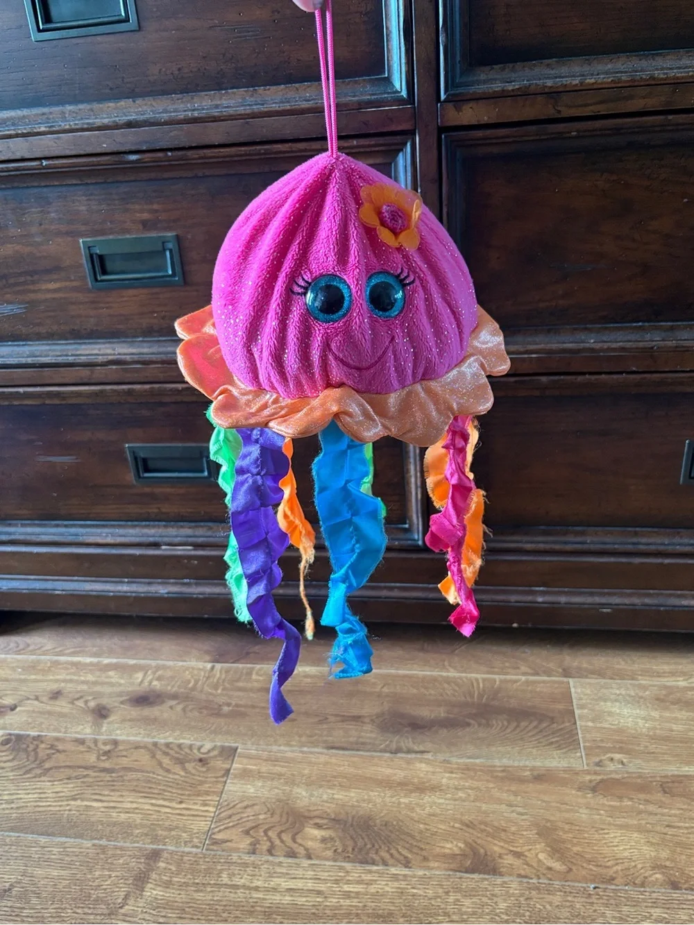 Plush Pink Jellyfish Hanging Kids Toy with Colorful Tentacles